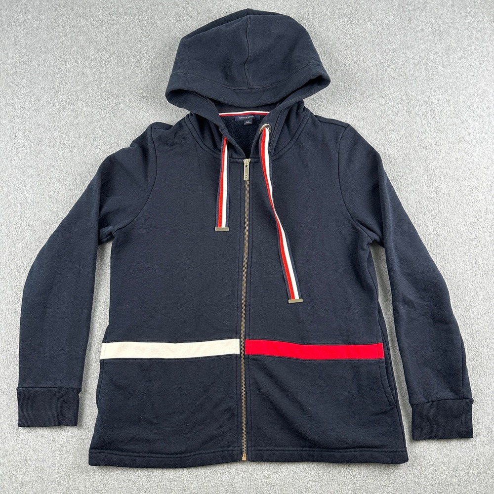 Tommy Hilfiger Hoodie Women L Blue Full Zip Colorblock J7JE0226 Fleece Sporty
